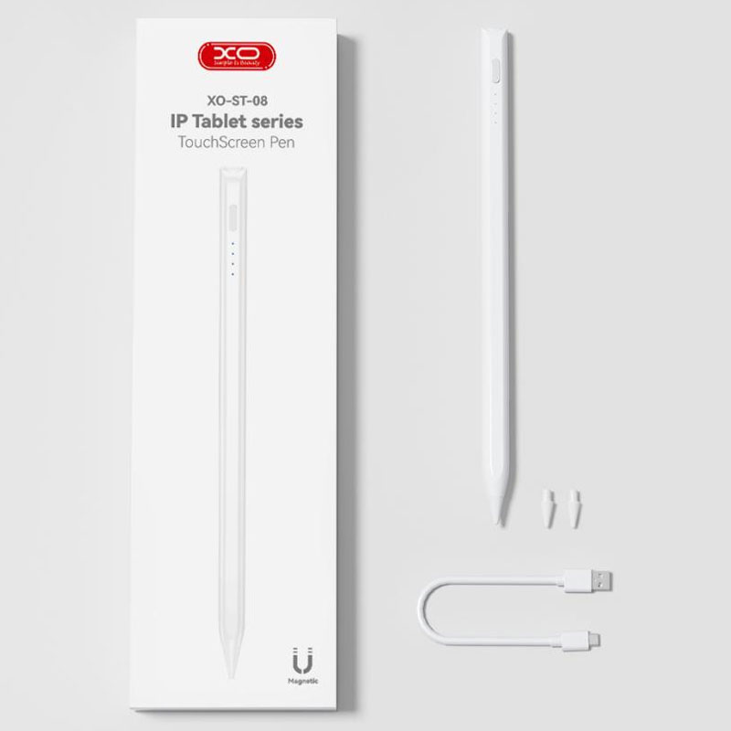 XO (ST-08) Pen, tip Stylus, AP Pencil, Magnetic, 130mAh, Led Power, WHITE