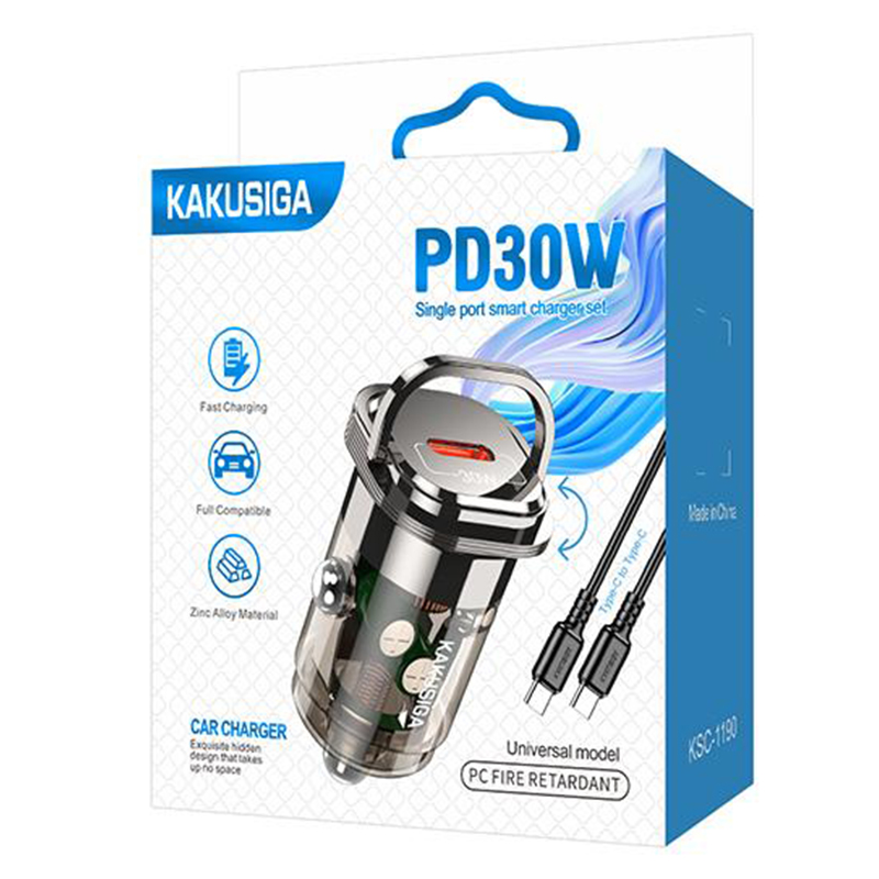 Kaku (KSC-1190) - Incarcator Auto + Cablu USB-C, 1m, PD30W, 1xUSB-C, Black