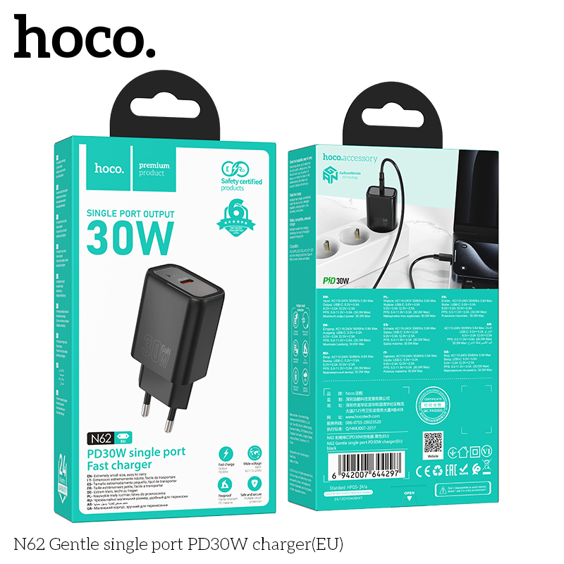 Hoco (N62) - Incarcator Retea, PD30W, 1xUSB-C, Black