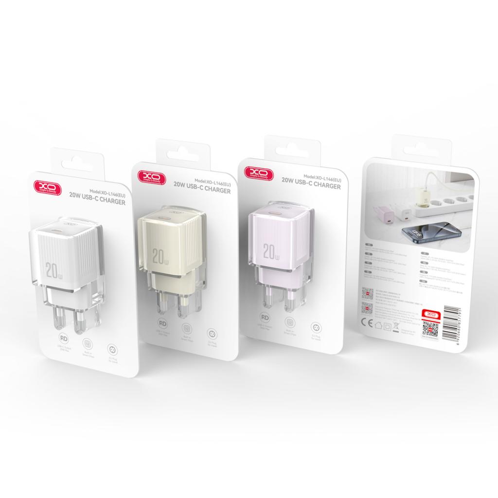 XO (L146) - Incarcator Retea, 18W, 5V, 3A, 1xUSB-C, BEIGE