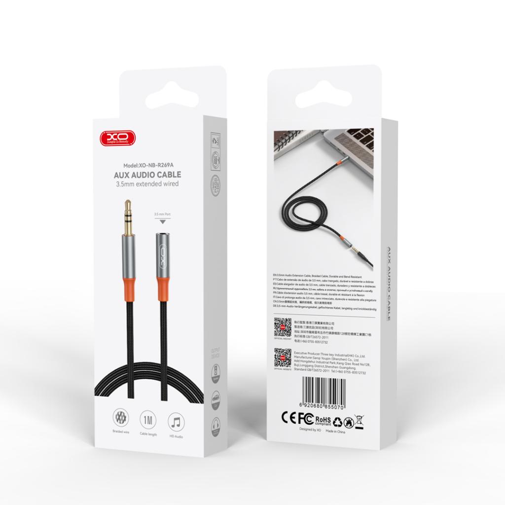 XO (NB-R269A) - Cablu Audio, Jack 3.5mm (M) la 2x Jack 3.5mm (F), Braided, 1m, Black