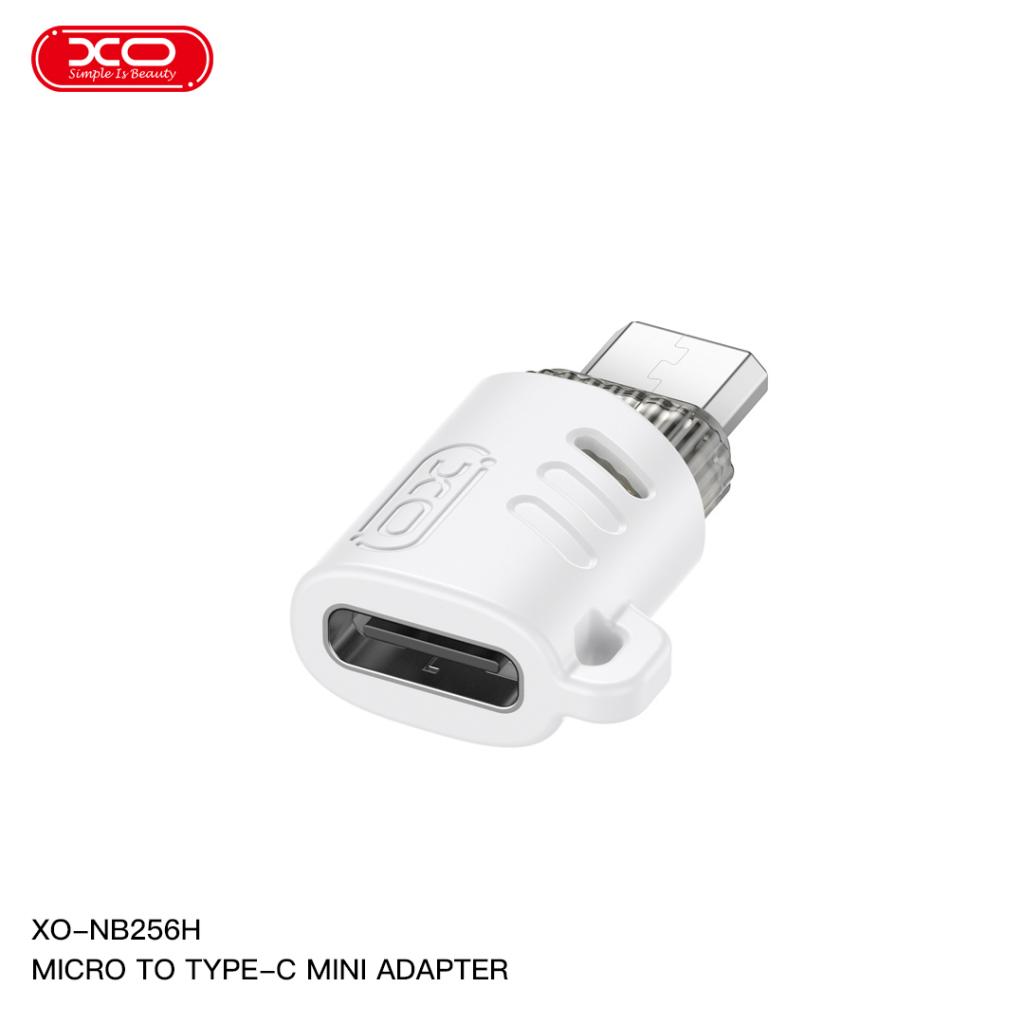 XO (NB256H) - Adaptor OTG Transfer, MicroUSB la USB-C, White