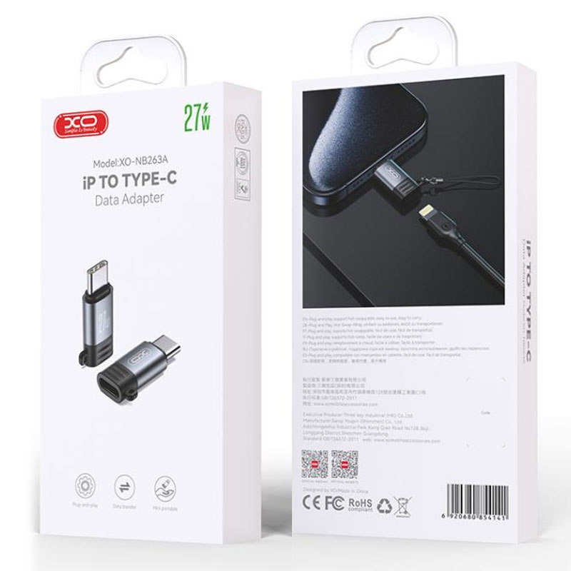 XO (NB263A) - Adaptor OTG Transfer/Incarcare, Lightning la USB-C, PD27W, QC3.0, TARNISH
