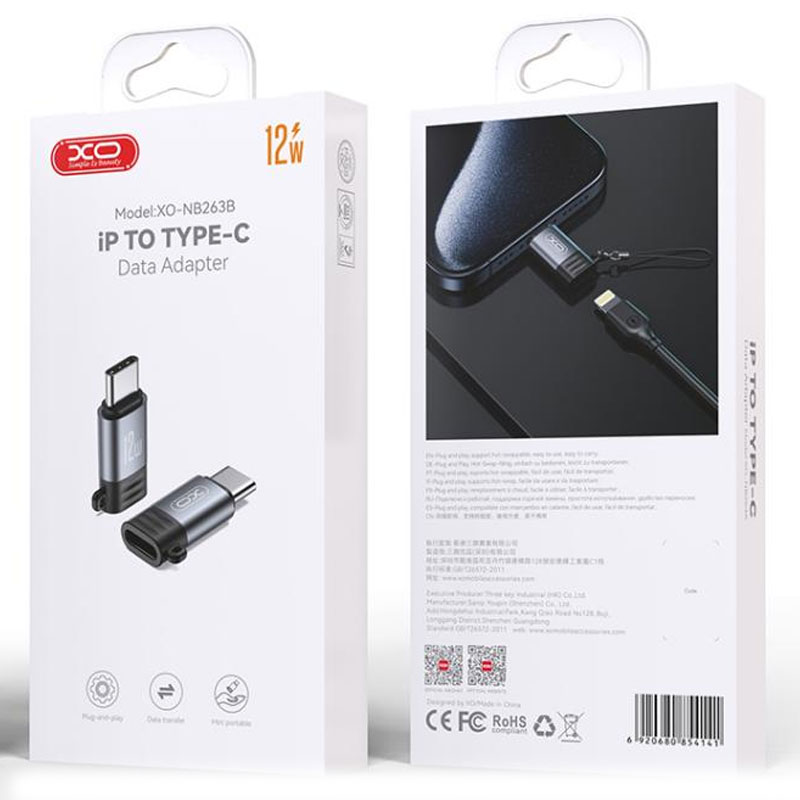 XO (NB263B) - Adaptor OTG Transfer/Incarcare, Lightning la USB-C, PD12W, QC3.0, 2A, 5V, TARNISH