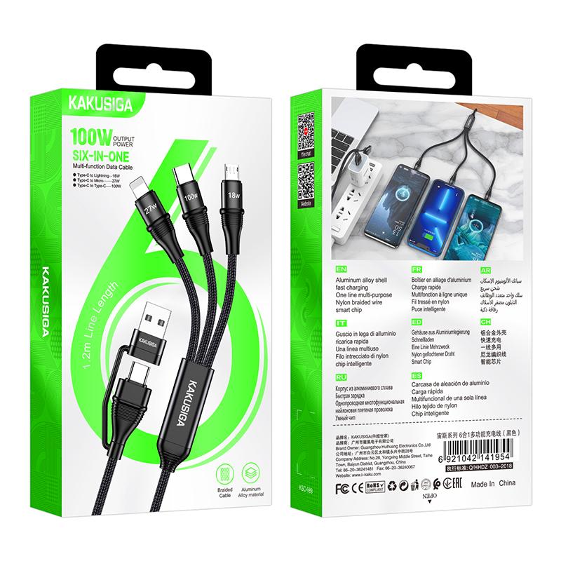 Kaku (KSC-989) - Cablu Date si Incarcare, USB-A / USB-C la Lightning / MicroUSB / USB-C, PD100W, QC3.0, 1.2m, White