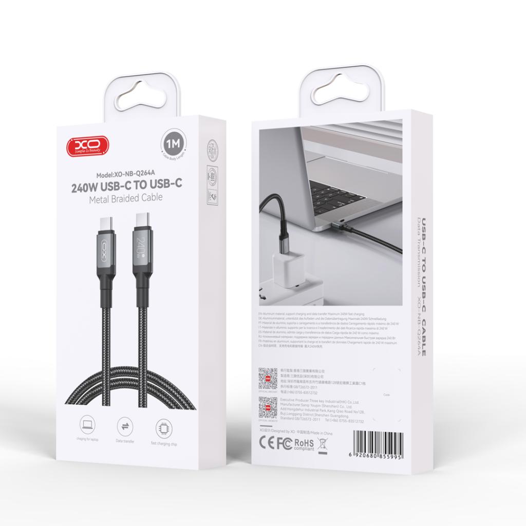 XO (NB-Q264A) - Cablu Date si Incarcare, USB-C, PD240W, QC3.0, 1m, Black