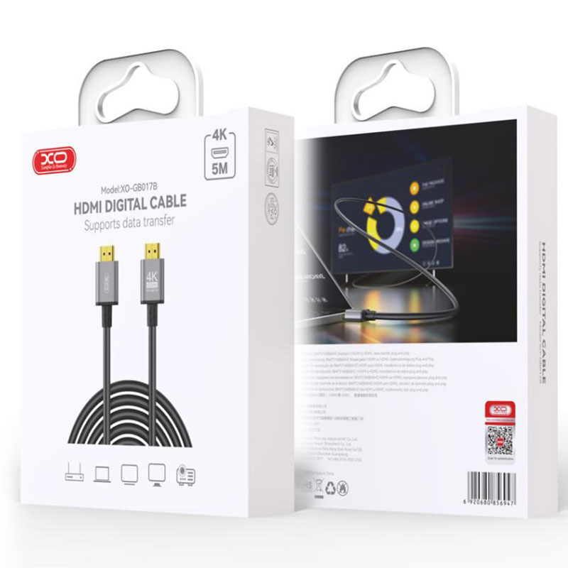 XO (GB017B) - Cablu Audio si Video, HDMI la HDMI, HD 4k, 5m, TARNISH
