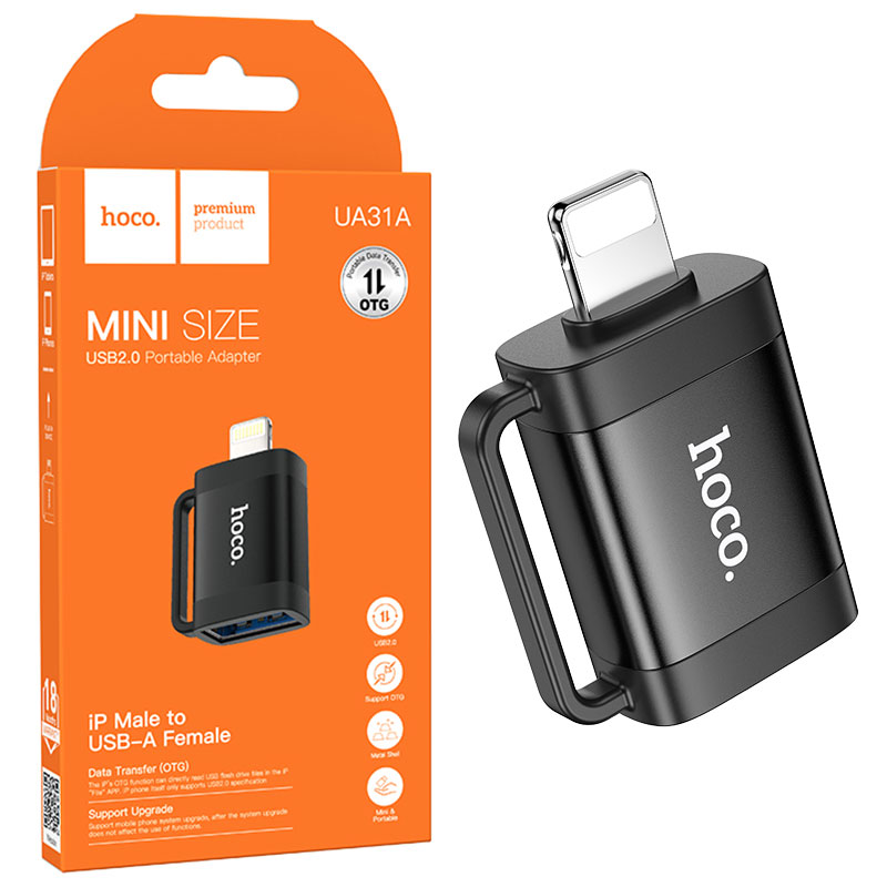 Hoco (UA31A) - Adaptor OTG Transfer, USB-A la Lightning, Black