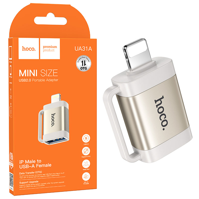 Hoco (UA31A) - Adaptor OTG Transfer, USB-A la Lightning, Gray