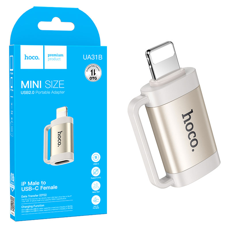 Hoco (UA31B) - Adaptor OTG Transfer/Incarcare, USB-C la Lightning, Gray