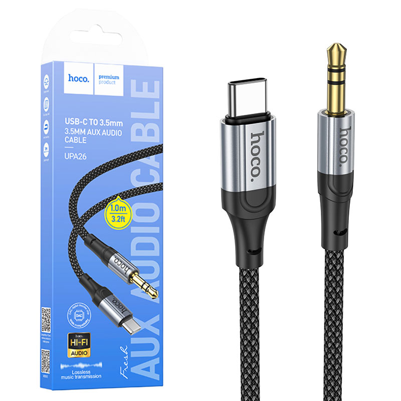 Hoco (UPA26) - Cablu Audio, USB-C la Jack 3.5mm (M), 1m, Black