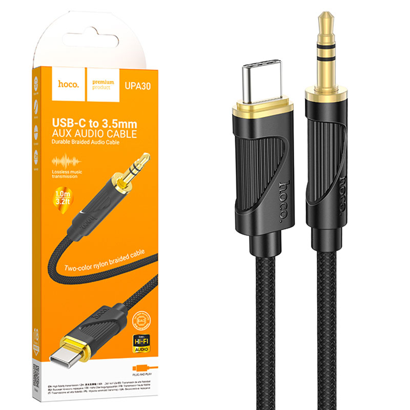 Hoco (UPA30) - Cablu Audio, USB-C la Jack 3.5mm (M), 1m, Black