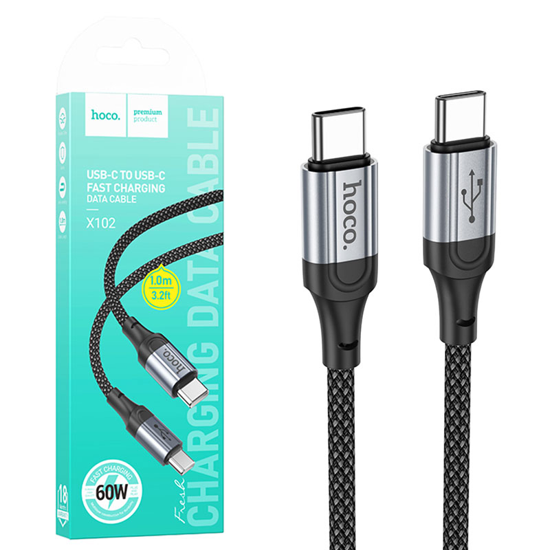 Hoco (X102) - Cablu Date si Incarcare, USB-C, PD60W, QC3.0, 3A, Braided, 1m, Black