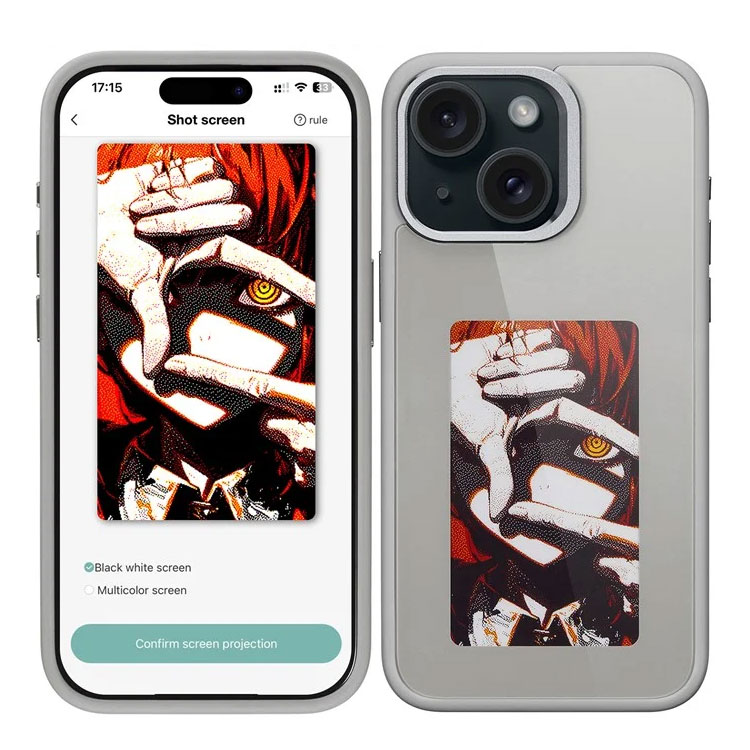 Husa InkLed » iPhone 15 Pro, ShockProof, cu Ecran Digital, Microfiber, PC+TPU, Gray