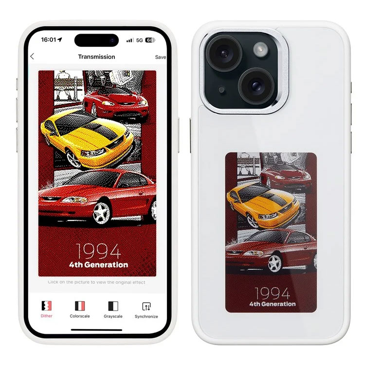 Husa InkLed » iPhone 15 Pro Max, ShockProof, cu Ecran Digital, Microfiber, PC+TPU, White