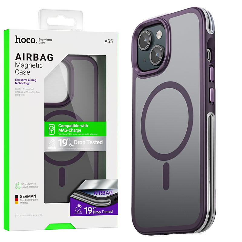 Husa Hoco (AS5) » pentru iPhone 15 Pro, cu MagSafe, Magnet, GripEdge, Frosted Gray/Purple