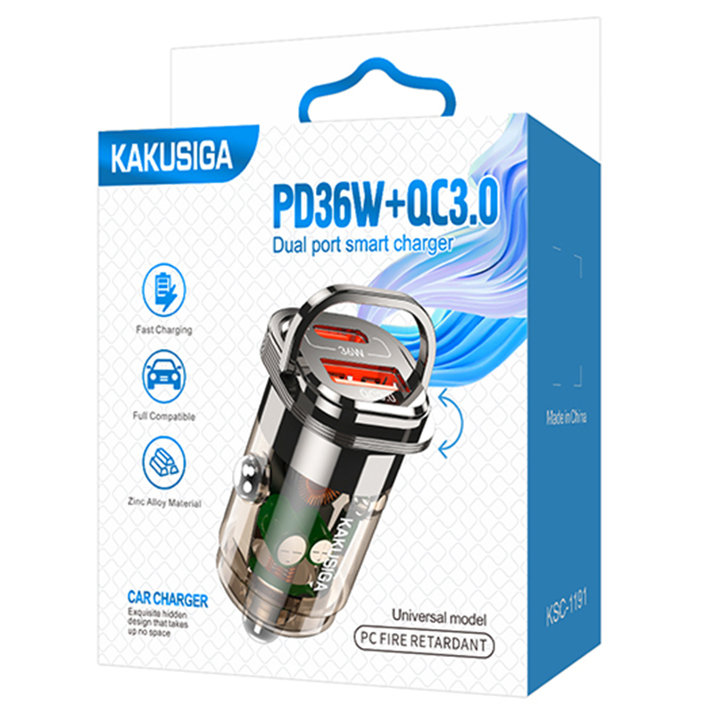 Kaku (KSC-1191) - Incarcator Auto, PD36W, 1xUSB-C, 1xUSB-A, Black