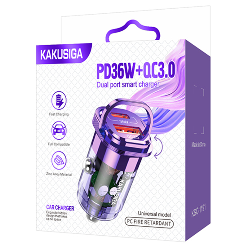 Kaku (KSC-1191) - Incarcator Auto, PD36W, 1xUSB-C, 1xUSB-A, Purple