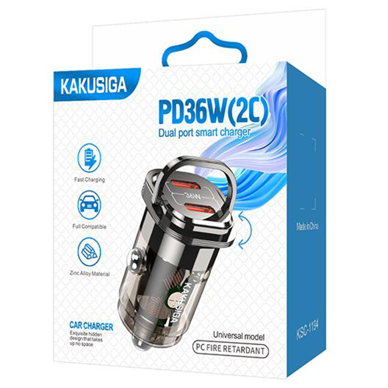 Kaku (KSC-1194) - Incarcator Auto, PD36W, 2xUSB-C, Black