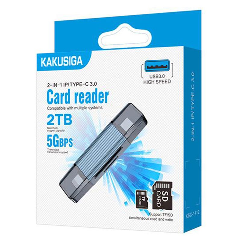 Kaku (KSC-1412) - Cititor Card, OTG Transfer, Lightning la USB-C, 2 in 1, 5GB/s | Blue