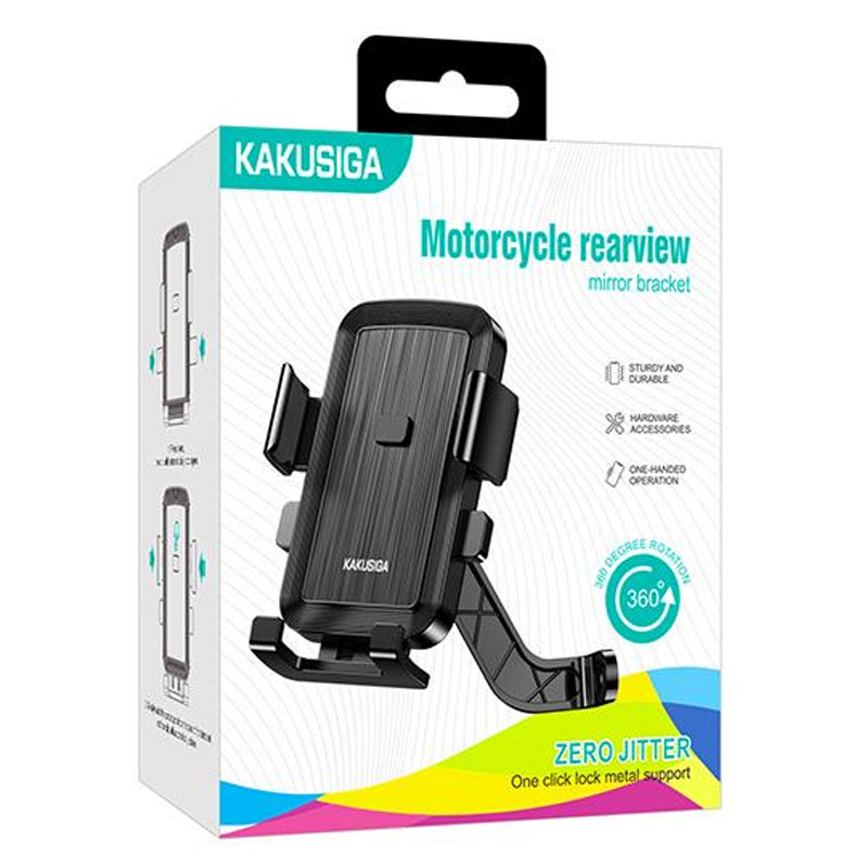 Kaku (KSC-1519) - Suport Moto/Bike, montaj Oglinda, cleme laterale, AutoLock, 360°, Black