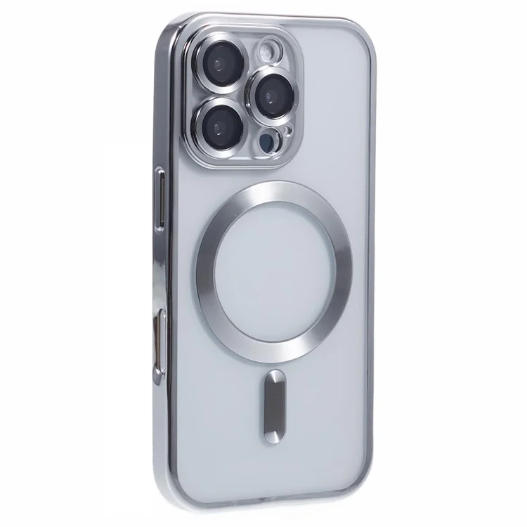 Husa Plating - iPhone 16 Pro - silicon cu MagSafe, Slim, Clear | Silver