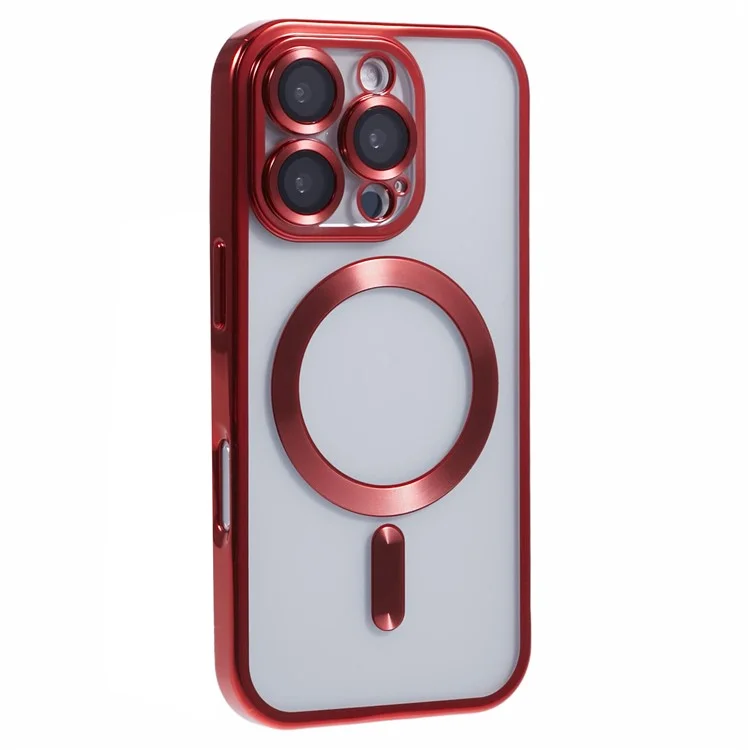 Husa Plating - iPhone 16 Pro - silicon cu MagSafe, Slim, Clear, Red