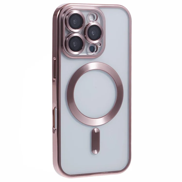Husa Plating - iPhone 16 Pro, cu MagSafe, ElectroEdge | PINK Rose, Clear