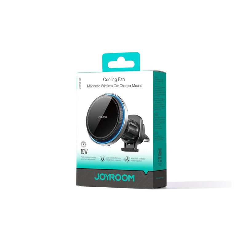 Joyroom (JR-ZS387) - Suport Auto cu incarcare Wireless, 15W, montaj Ventilatie, Magnetic, Cooling Fan, PullClip, Black