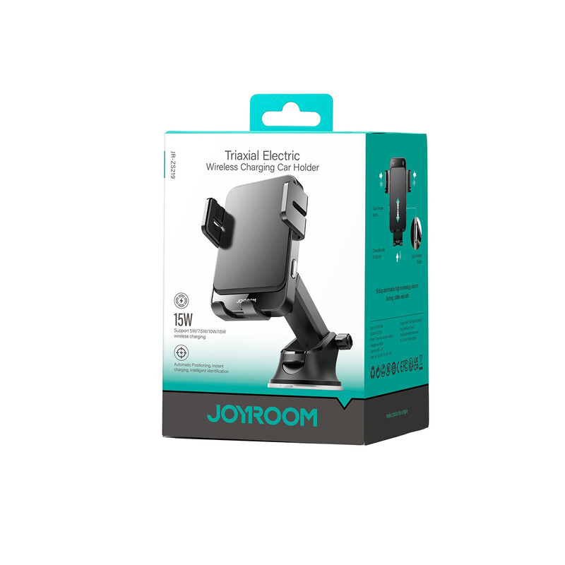 Joyroom (JR-ZS219) - Suport Auto cu incarcare Wireless, 15, fixare dubla, montaj Bord, Magnetic, AutoSense, MultiAngle, Black