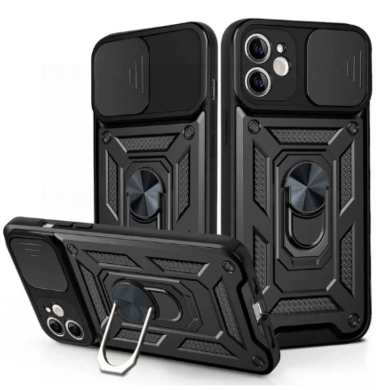 Husa Armor » iPhone 15, CamSlide, Ring Stand, Black