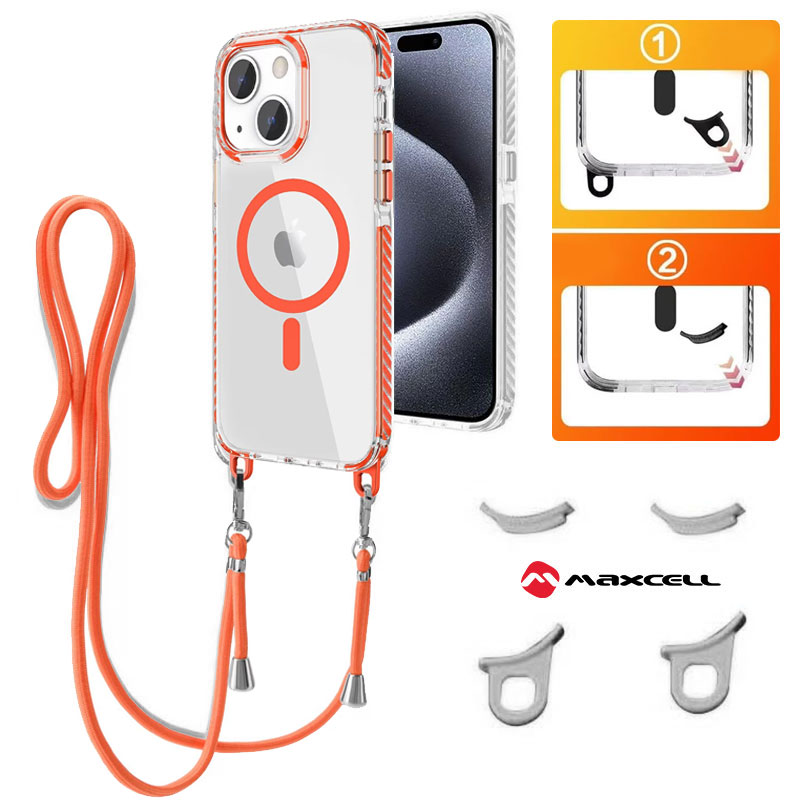 Husa MagFrame » iPhone 17, AntiDrop 2in1, Snur Detasabil, CLEAR / ORANGE frame