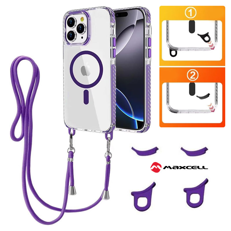 Husa MagFrame » iPhone 17, AntiDrop 2in1, Snur Detasabil, CLEAR / PURPLE frame