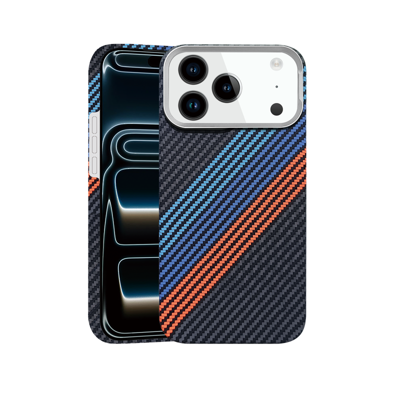 Husa Aramid PTK » iPhone 17 Pro, Kevlar Fiber cu MagSafe, Stripe BMW, BLACK