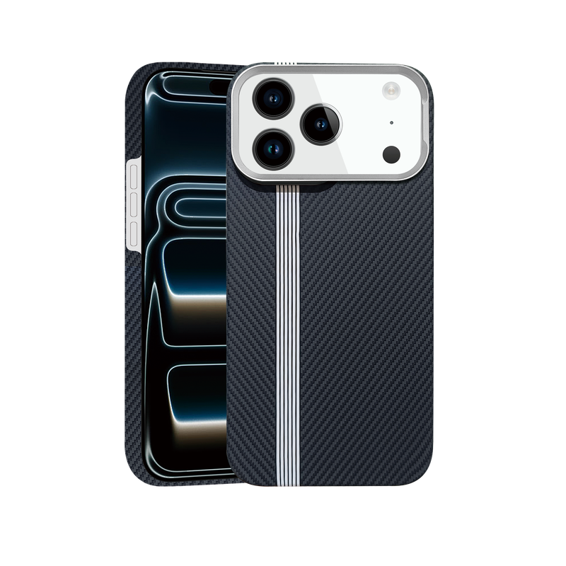 Husa Aramid PTK » iPhone 17, Kevlar Fiber cu MagSafe, Stripe White, BLACK