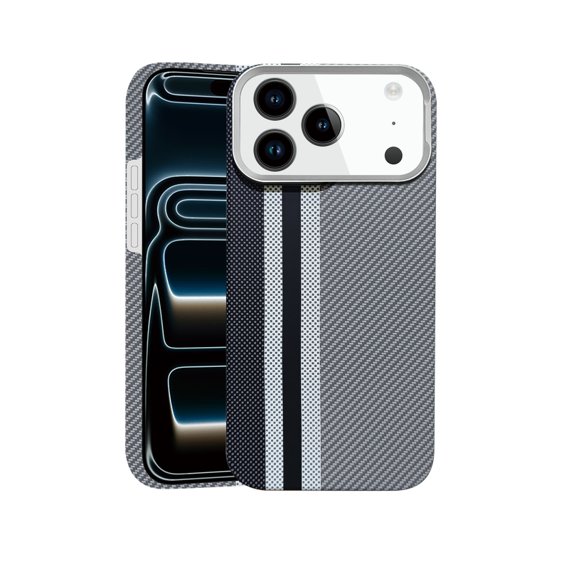Husa Aramid PTK » iPhone 17, Kevlar Fiber cu MagSafe, Stripe White, GRAY