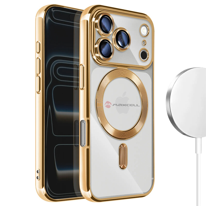 Husa Plating » iPhone 17, MagCase, TPU Clear, frame GOLD