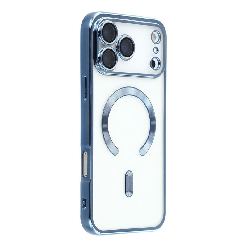 Husa Plating DeLux » iPhone 17, cu MagSafe, ElectroPlated, Clear, frame SKY BLUE