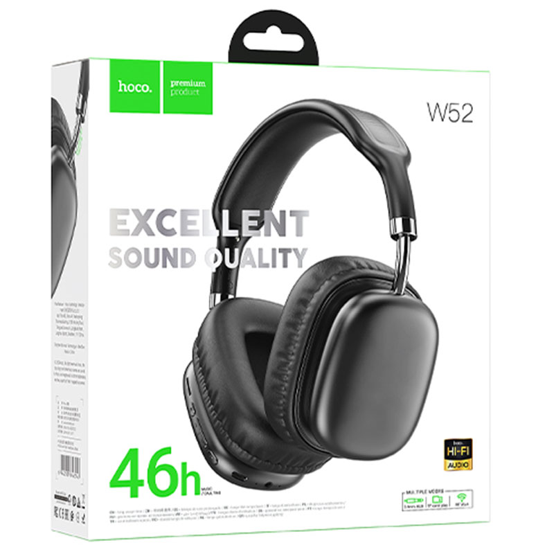 Hoco (W52) » Casti Wireless, OverEar, BT 5.4, 400mAh, Gaming, 46h, TF Card, BLACK