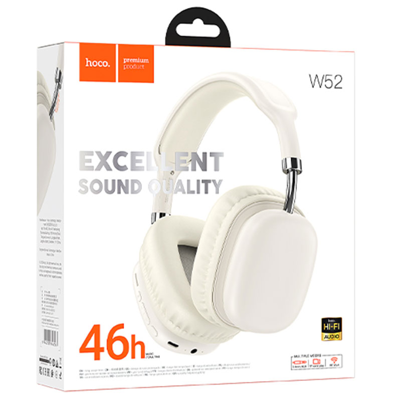 Hoco (W52) » Casti Wireless, OverEar, BT 5.4, 400mAh, Gaming, 46h, TF Card, Milky/WHITE