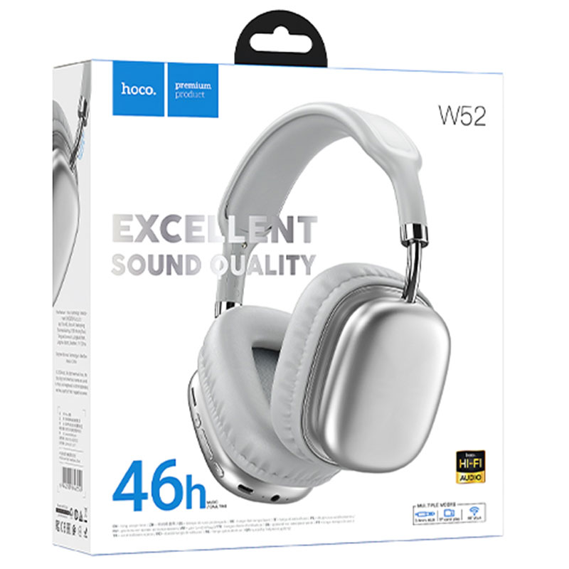 Hoco (W52) » Casti Wireless, OverEar, BT 5.4, 400mAh, Gaming, 46h, TF Card, SILVER