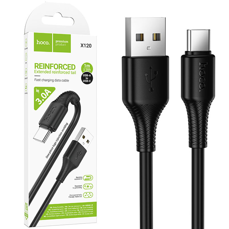 Hoco (X120) » Cablu Date si Incarcare, USB la USB-C, 3A, 1m, BLACK