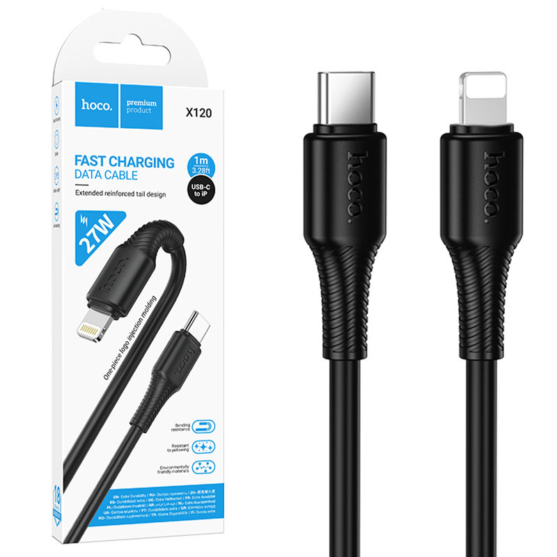 Hoco (X120) » Cablu Date si Incarcare, USB-C la Lightning, PD27W, QC3.0, Fast, 1m, BLACK