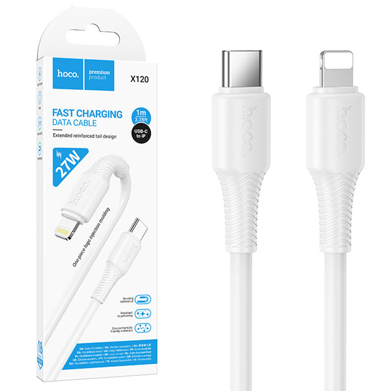 Hoco (X120) » Cablu Date si Incarcare, USB-C la Lightning, PD27W, QC3.0, Fast, 1m, WHITE