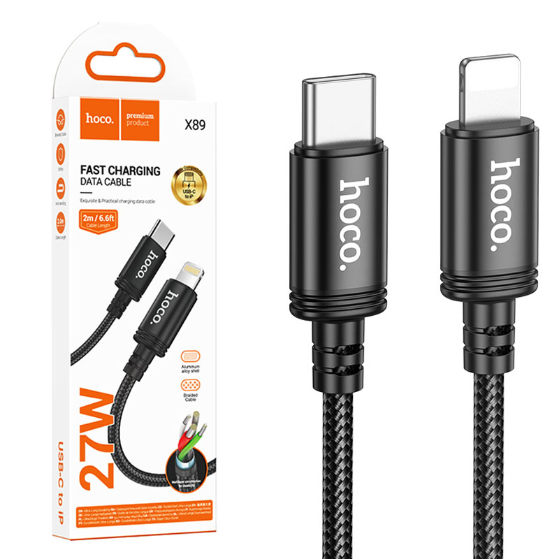 Hoco (X89) » Cablu Date si Incarcare, USB-C la Lightning, 2.4A, 2m, BLACK