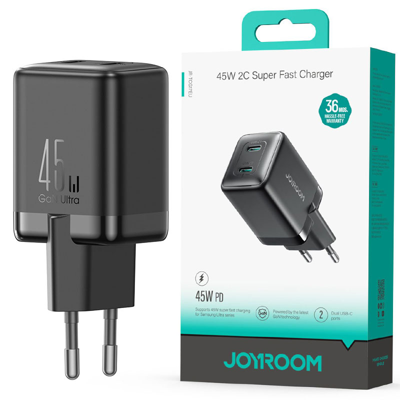 Joyroom (JR-TCG17) » Incarcator Retea, (PD45W) 2xUSB-C, FastCharge, BLACK