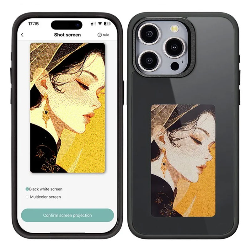 Husa InkLed » iPhone 15 Pro, ShockProof, cu Ecran Digital, Microfiber, PC+TPU, Black