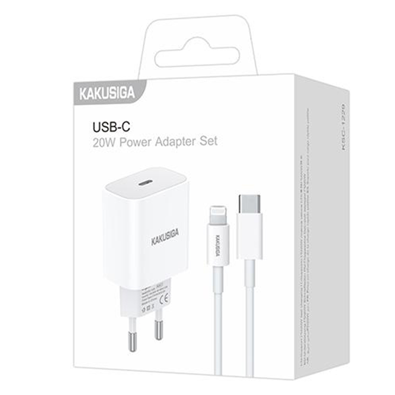 Kaku (KSC-1229) Incarcator Retea + Cablu Lightning, USB-C, PD20W, Smart Charging, WHITE