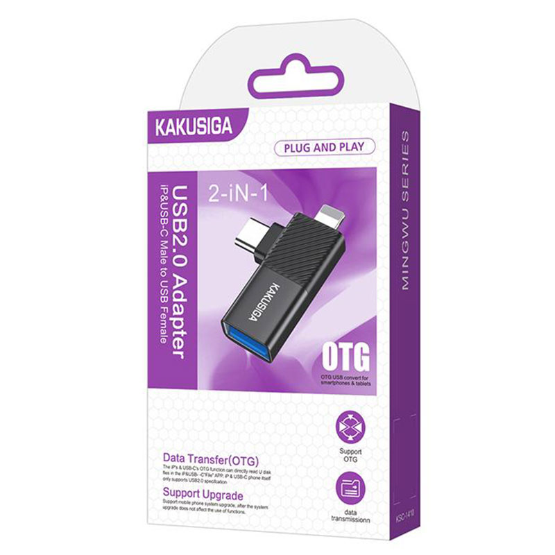 Kaku (KSC-1410) - Adaptor OTG Transfer, Lightning / USB-C la USB-A, Black