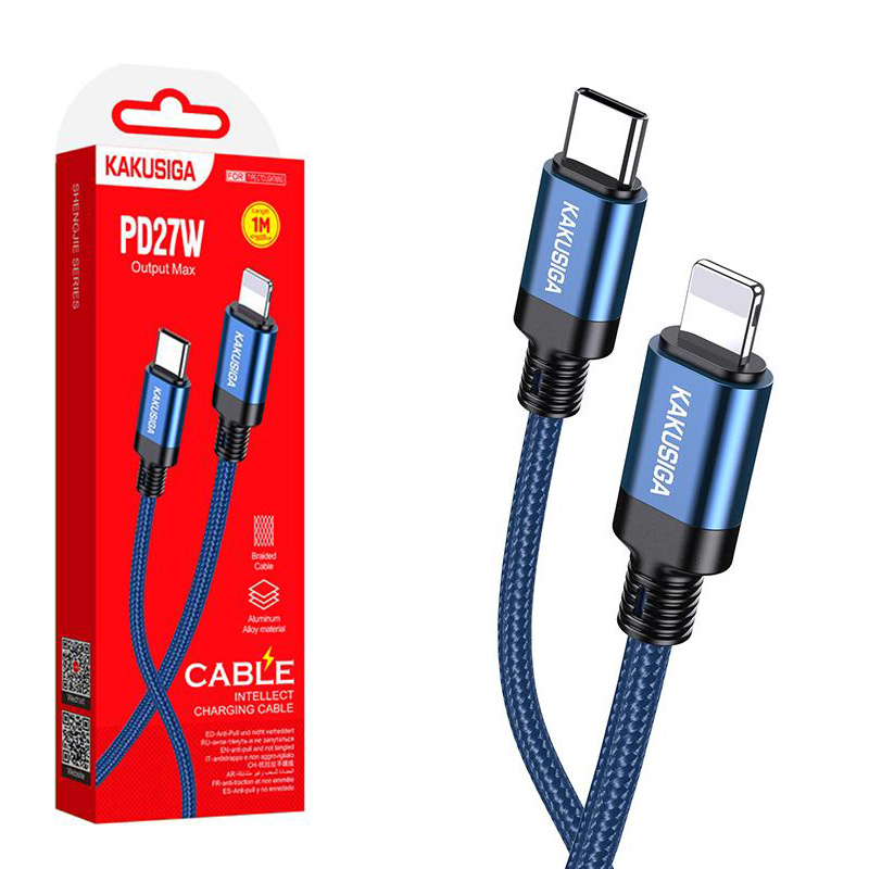 Kaku (KSC-970) - Cablu Date si Incarcare, USB-C la Lightning, PD27W, QC3.0, Braided, 1m | Blue